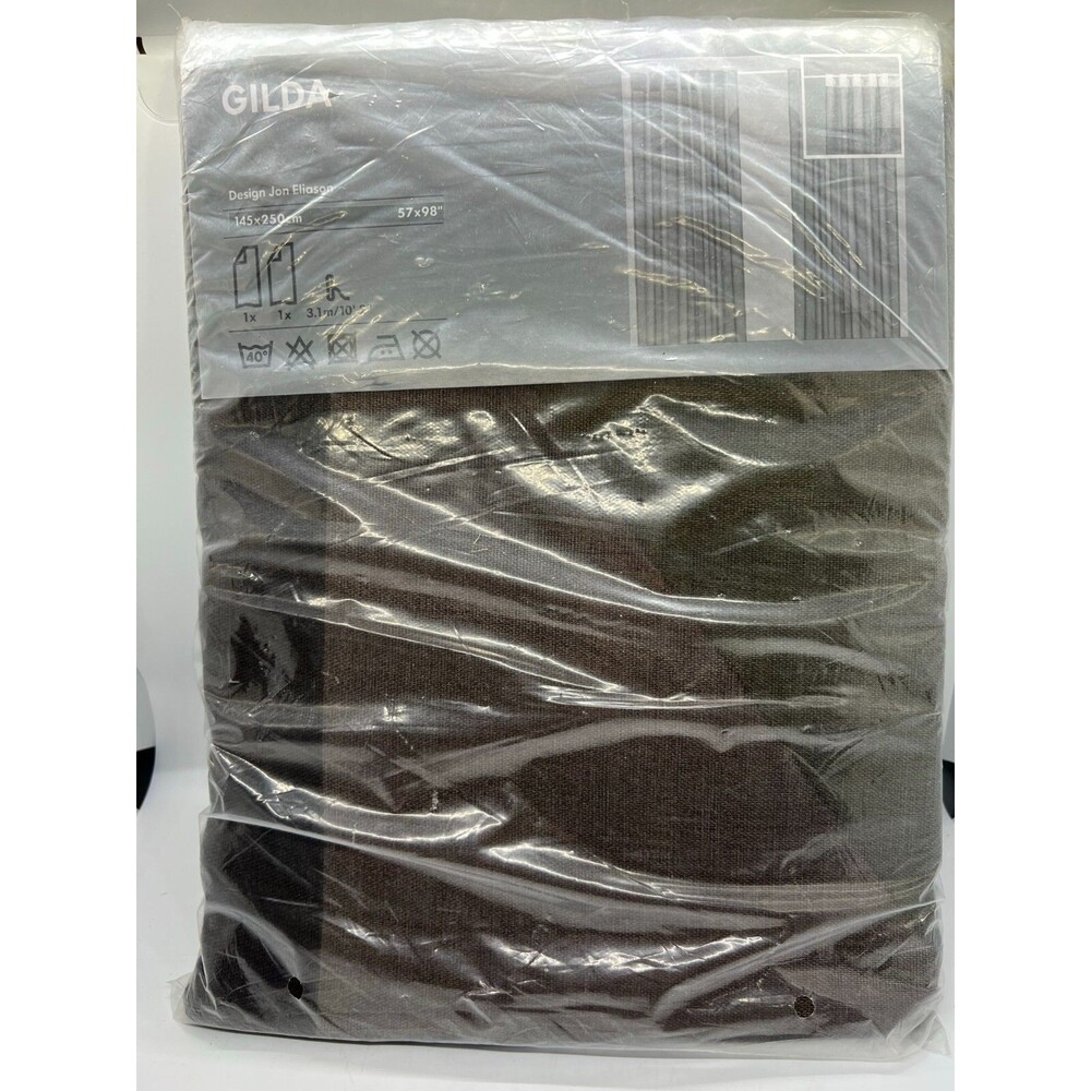 IKEA Brown black green 2 Curtain Panel 57x98" rod pocket dark neutral 807
